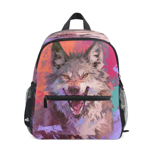 Sac à dos enfant loup abstrait idéal pour la maternelle et les sorties