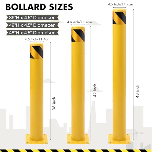 COZONY Safety Bollard Post, 36 x 4.5 inch Removable Steel Traffic Parking Barrier Bollards, Yellow, 4 Pack