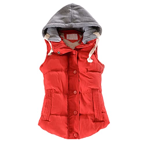 Gilet d'hiver à capuche pour femme veste chaude en coton épais rouge taille M
