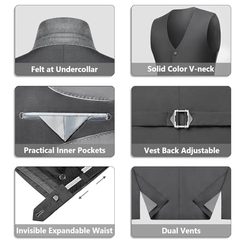 Image of LUPURTY Suits for Men, 3 Piece Men's Suit Slim Fit, Solid Jacket Vest Pants with Tie, One Button Tuxedo Set
