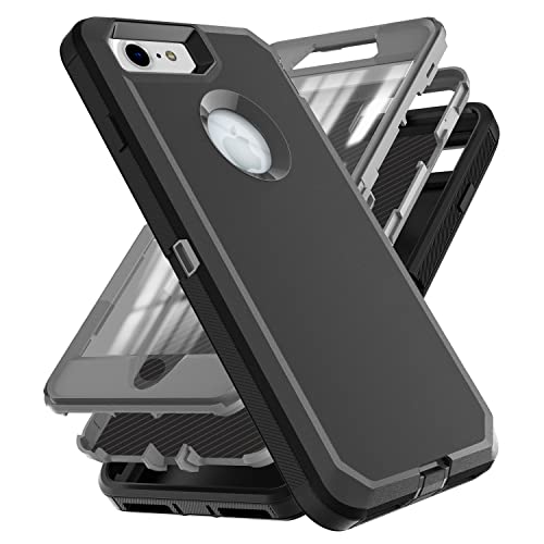 YmhxcY for iphone SE 2020/2022 Case iphone 8/7 Case with Built in Screen Protector Drop Proof 3-Layer Durable Cover/Shockproof Armor Drop Protection Solid Rubber Case for iPhone 8 4.7"-Black/Grey