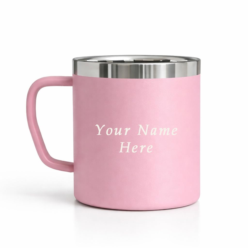 SCPmarts Personalized Stainless Steel Mug with Custom Name – 250 ml Double Wall Coffee & Tea Cup – Pink Unique Gift for Husband, Wife, Boyfriend, Girlfriend, Birthday, Anniversary (Pink)