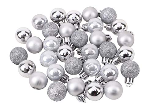 christmasshop 32 x 25mm Mini Boules de Noël - Argent - Arbre de Noël Décorations