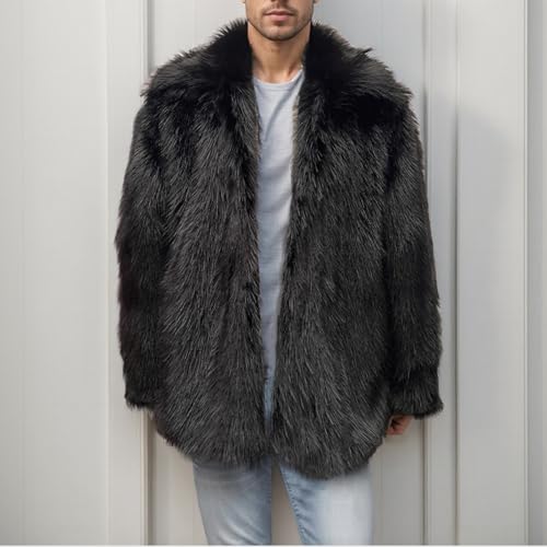 Image of Colf Men's Winter Parka Coat Lapel Faux Fur Jacket | Mens Faux Fur Coat, Long Sleeve, Fluffy Overcoat, Winter Jacket