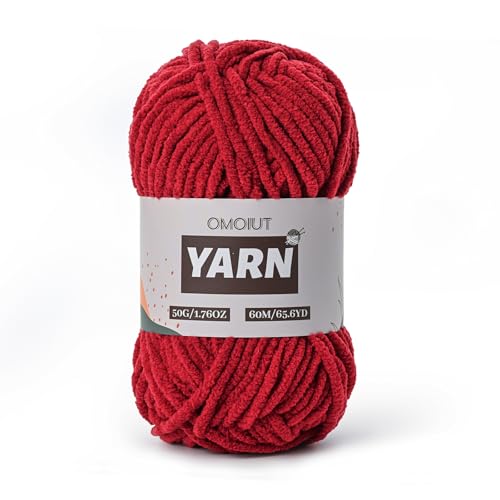 Image of Plush Chenille Chunky Crochet Yarn - Baby Yarn for Crocheting Soft - Velvet Yarns Knitting for Blankets Crafts - Fluffy Amigurumi Yarns 50g / 65.6yd (Burgundy
