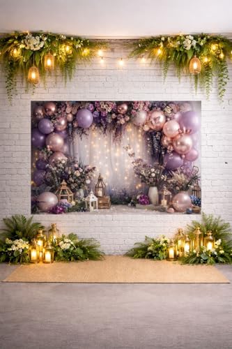 Image of Blue Happy Birthday Theme Backdrop Banner with Balloon,Gift and Candle 5x7 ft - Digital Print Cloth Background, Reusable Party Wall Decoration Photo Booth & Stage Decor