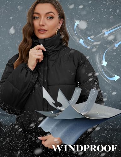 Yimoon Women's Cropped Puffer Jacket Quilted Lightweight Stand Collar Full Zip Short Down Jacket2