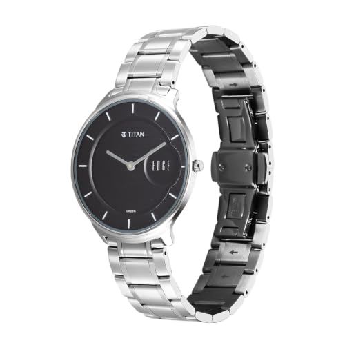 Image of Edge Plain 2 Hands Slim Grey Round Dial Steel Colour Stainless Steel Strap Mens Watch - NU10044SM01