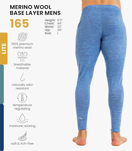 Image of Merino Wool Base Layer Mens Bottom Pants 100% Merino Wool Heavyweight, Midweight, Lite Thermal Underwear Long Johns and Socks