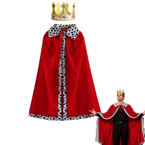 Binmiza King Costume Set 90cm King Queen Costume Set Red Cow Pattern Cloak with Golden Cloth Crown for Nativity Halloween Stage Performance