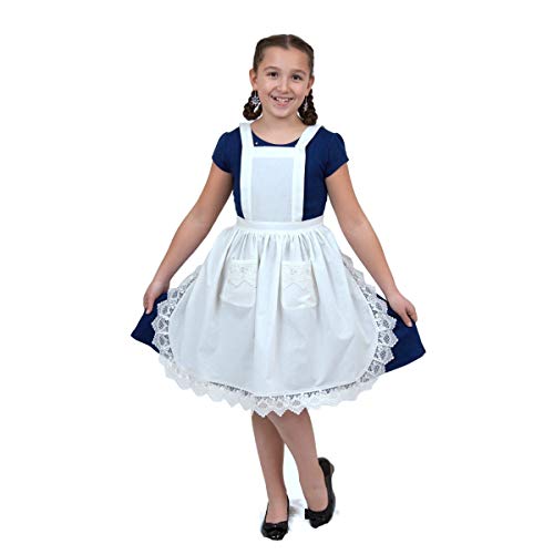 Essence of Europe Gifts Deluxe Vintage Lace Full Apron For Girls by E.H,G | Victorian Maid Costume | Kitchen Party | Age 8-12 | Two Pockets | White