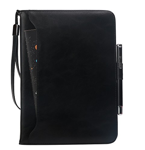 MAIBOOJI Premium PU Leather Case for New ipad 2018/ New ipad 9.7 inch 2017/ipad air2/ ipad air/ipad pro 9.7 with Card Slots,Kickstand,Document Pocket,Pencil Holder,Elastic Hand Strap-Color Black