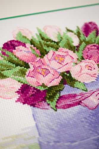 Image of RIOLIS - Tulips Hat Box 2003, Floral Cross Stitch Kits 7 inchx7, Cross Stitch Kits for Beginners & Advanced, Crossstitching Kits Adult, Counted Stitching Kits, Flowers Embroidery Kit