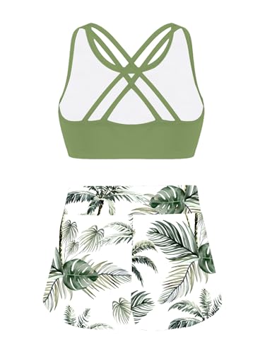 Girls Kids Gymnastics/Ballet/Dance/Sports/Swim 2 Pieces Racer Back Crop Top with Booty Shorts Outfit2