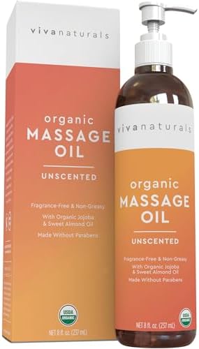 Viva Naturals Organic Massage Oil, Unscented, 8 fl oz (237 mL) – ...