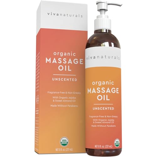 Viva Naturals Organic Massage Oil, Unscented, 8 fl oz (237 mL) &ndash; Non-Greasy, Certified Organic...