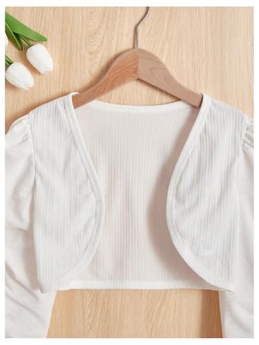 Floerns Girl's Ruched Sleeve Cropped Light Cardigan Open Front Elegant Bolero Shrug4