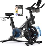 MERACH Exercise Bike, Brake Pad Stationary Spin Bike with Exclusive App,Low Noise Indoor Cycling Bike Cycle with 300lbs Weight Capacity Free Fitness Courses, Exercise Tablet Mount Stationary Bikes