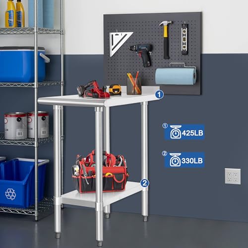 Image of HARDURA Stainless Steel Commercial Work Table 30x18 Inches 2 inch Backsplash | Prep Work Metal Table, Undershelf, Heavy Duty NSF 430, Kitchen Food Prep