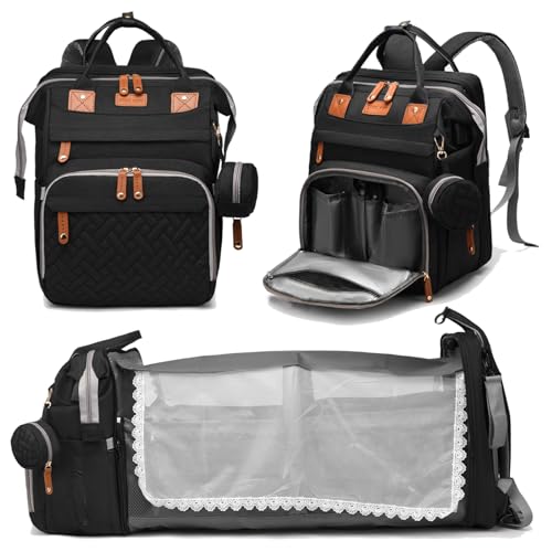 Image of Large Diaper Bag, Baby Boy Diaper Bag, Baby Bag w/Changing Station, Baby Diaper Bag Backpack, Multifunction Baby Diaper Bag, Diaper Backpack for Dad, Black Diaper Bag Backpack