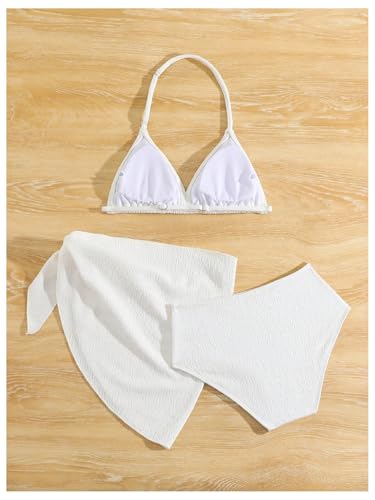 Girl's 3 Piece High Wisted Bikini Set Backless Halter Bathing Suit Swimsuit Set with Cover Up Skirts2