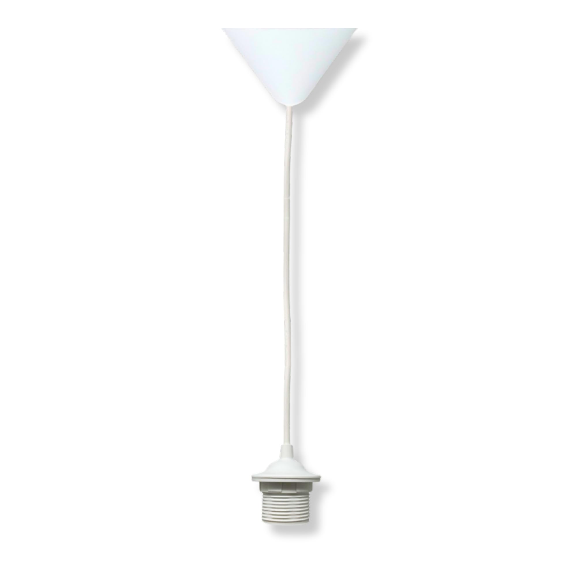Lámpara Colgante Decorativa Blanca con Florón Cónico de Plástico | Cable PVC 80 cm Flexible | Portalámparas E27 con Camisa Roscada, Tope y Arandela | Ideal para Sala, Comedor, Dormitorio.