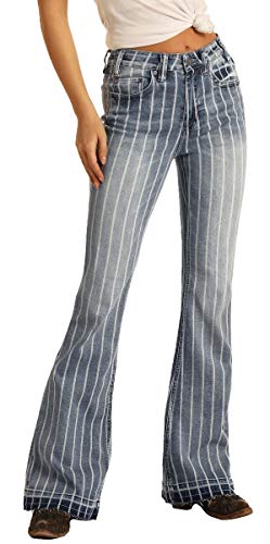 Rock & Roll Denim Ladies N High Rise Striped Trousers3