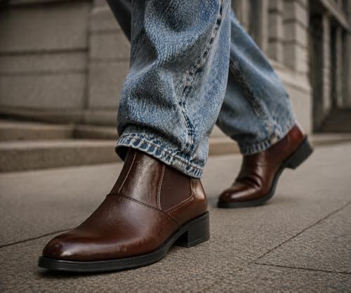 Image of Kraasa Men's Height Increasing Chelsea Boots | PU Leather Slip-On Ankle Boots | Comfortable Formal & Smart Casual Footwear