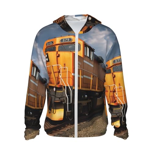 UPF 50+ Light Jacket Full Zip Sun Protection Hoodie for Women Men Long Sleeve Freight Train Sun Shirts Black
