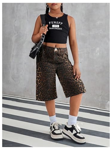 Milumia Girl's Y2k Leopard Print Jeans Straight Wide Leg Denim Cropped Pants with Pockets4