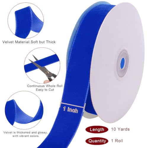 Image of Tsorode 10 Yards Royal Blue Velvet Ribbon for Christmas Tree,1 Inch