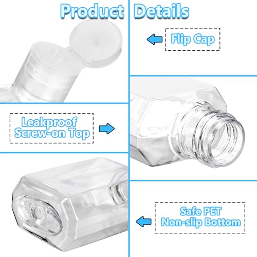 100PCS Plastic 1oz Travel Bottles, Mini Clear Travel Shampoo Bottles with Flip Cap, Small Empty Hand Sanitizer Bottle Refillable Cosmetic Containers, Portable 1oz Bottle for Body Lotion Soap Liquid2
