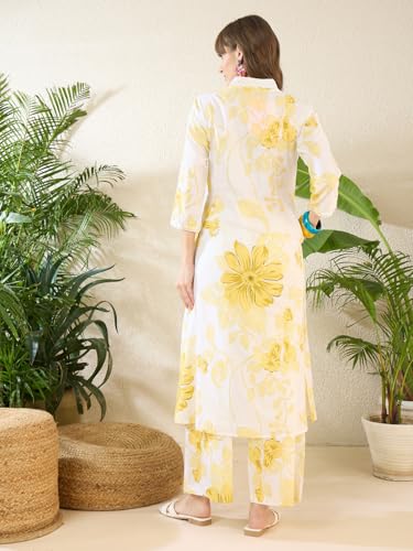 Image of INDO ERA Women's Cotton Ethnic Co-Ord Set | Kurta Pant Set | Stylish Cotton Suit Set for Women,12470