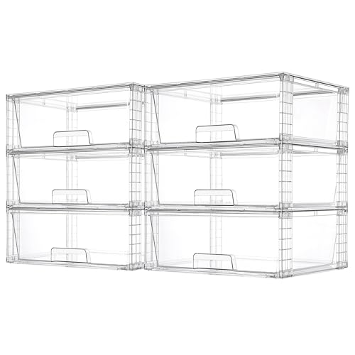 Image of Vtopmart 6 Pack Large Stackable Storage Drawers,Easily Assemble Clear Acrylic Bathroom Closet Undersink Organizers,Plastic Storage Bins for Cabinet,Kitchen Pantry,Medicine Organization