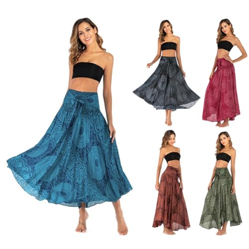 Women 2 in 1 Floral Print Long Skirt Elastic Waist Maxi Skirts with Adjustable Strap Holiday Beach Dress2