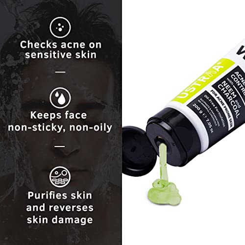 Ustraa Face Wash Acne Control - With Neem & Charcoal Face Wash - 200g - Oil Control, Prevents Acne, Especially for Oily Skin, No Sulphate, No Paraben - Image 3