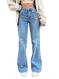 shownicer Damen Jeans Hose mit Hoher Taille Y2K Style Harajuku E-Girl Streetwear Hose Casual Baggy Vintage Flare Denim Hose Freizeit Loose Gerade Denim Hosen A Blau XS