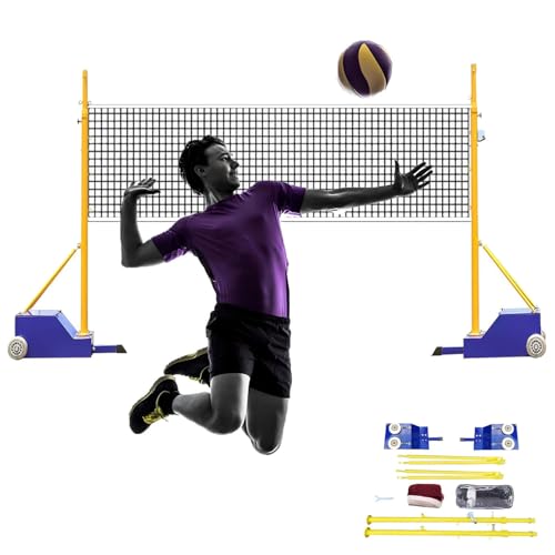 Heavy Duty Volleyball Stand with Net,Badminton Training Set with Wheels,Portable Outdoor Heavy Duty Badminton Poles,5ft-6.8ft Adjustable Height,for Adults Kids Stadium