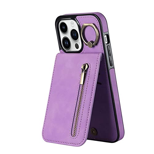 Coque iPhone 12 Pro Max antichoc violette étui portefeuille zippé avec rangement cartes