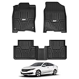 3W Floor Mats for Honda Civic (2016-2020) - Front and Rear 2 Rows Heavy Duty TPE Floor Mats Custom Fit Durable Carpet Liner All Weather Civic Sedan/Hatchback Car Mats, Black