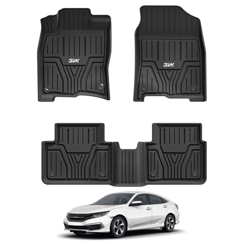 3W Floor Mats Fit for Honda Civic Sedan 2016-2021 & Hatchback 2017-2021 & Coupe 2016-2020, Custom Fit Floor Liner for 1st 2nd Row Full Set TPE All-Weather Car Liners