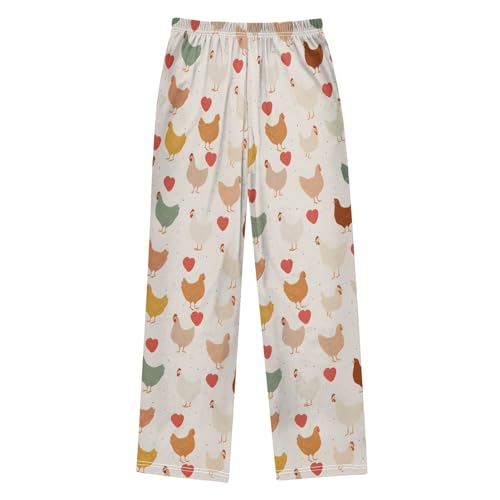 Rooster Cartoon Pattern Pajama Pants Lounge Sleep Pants Elastic Waist Long Pajama Bottoms with Pockets for 6-14 Years2