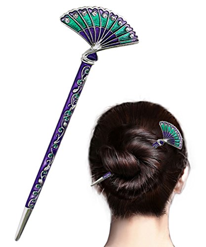 TNDCKP ATJUMP LiveZone Fashion Hair Decor Chinese Traditional Style Women Girls Hair Stick Hairpin Hair Making Accessory with Fan Shaped,Purple