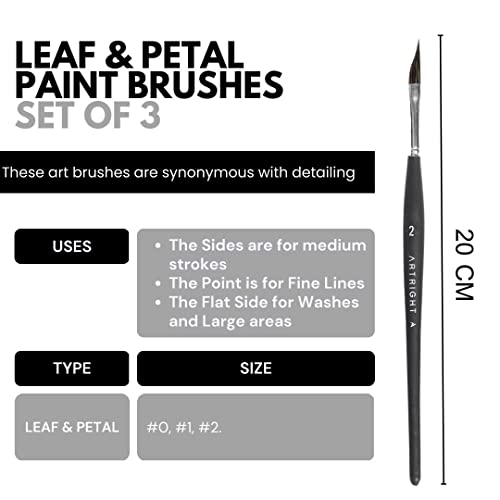 Image of wood Leaf & Petal Paint Brushes Set of 3 (#0, #1 & #2) with Seamless Synthetic Bristles - 3 Premium Artists' Liner Painting Brushes Inc Dagger Brush for Acrylic Painting, Oil Painting & More