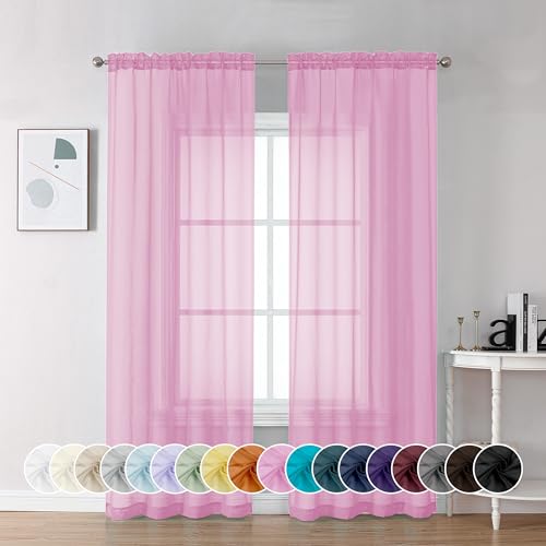 Image of Chyhomenyc Pink Sheer Curtains 72 Inch Length 2 Panels, Light Filtering Soft Airy Rod Pocket Voile Window Curtain Drapes for French Door Bedroom Living Room, Each 42Wx72L Inches