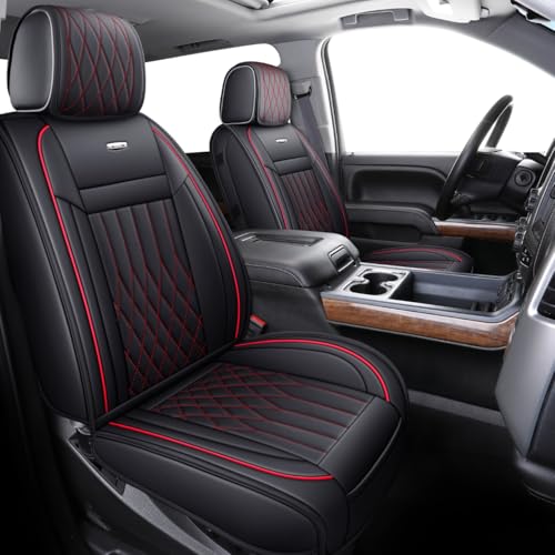 Image of Aierxuan Chevy Silverado GMC Sierra 1500 Seat Covers Full Set (Black-Red)