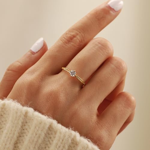 SUYACS 1ct Diamond Cut Cubic Zirconia Engagement Rings for Women 925 Sterling Silver Gold Round Cut Moissanite Promise Ring Classic Eternity Brides Wedding Rings Jewelry Gifts for Her Wife3