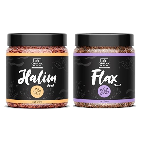 Image of Organic Box Natural and Premium Flax and Halim Seed Fibre Rich Alsi Seeds Raw Flaxseeds 250 gm each for Weight Loss and Omega-3 Rich Superfood (500 Gram) - Diwali Gift Pack