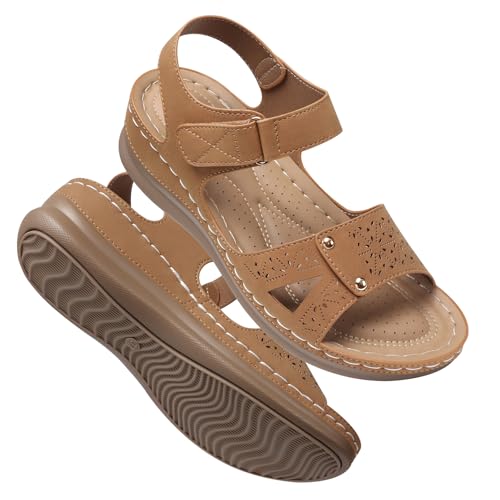 Image of SHIBEVER Women Flat Sandals Comfortable: Arch Support Sandals Dressy