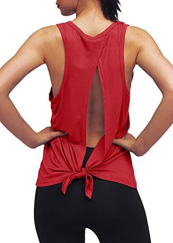 Mippo Women's Workout Yoga Shirts Backless Shirts Work Out Tshirts Activewear Tops Sports Tank Tops Running Tees Hiking Clothes for Women Red M